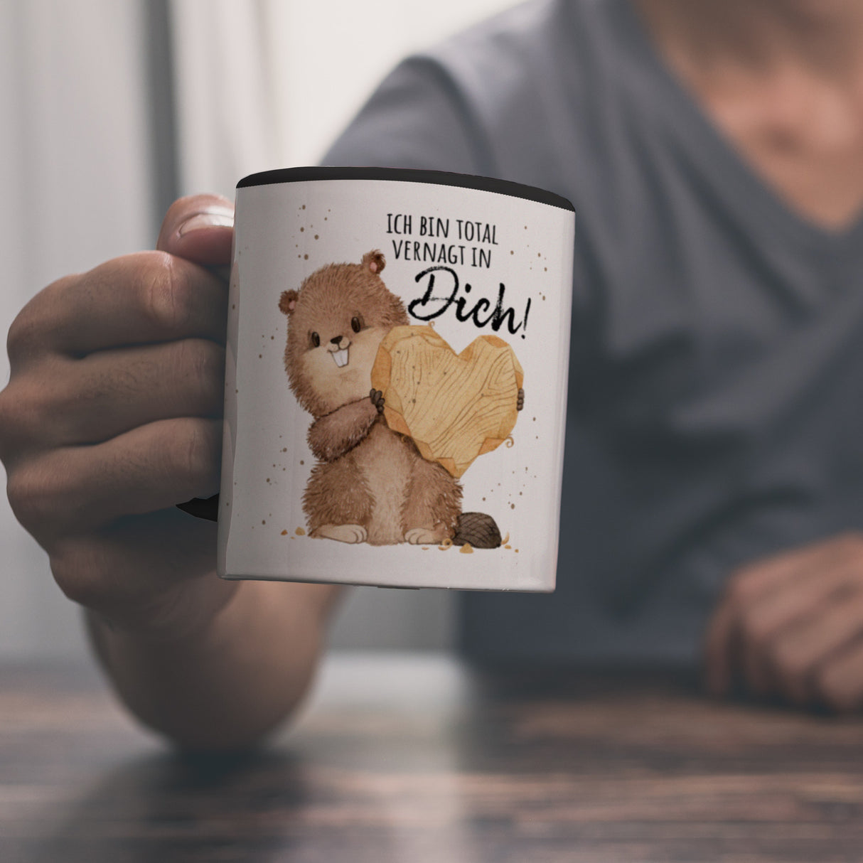 Biber Kaffeebecher mit Spruch Ich bin total vernagt in dich