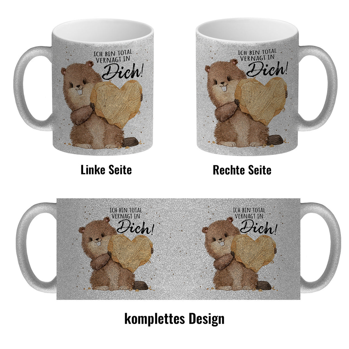Biber Kaffeebecher mit Spruch Ich bin total vernagt in dich