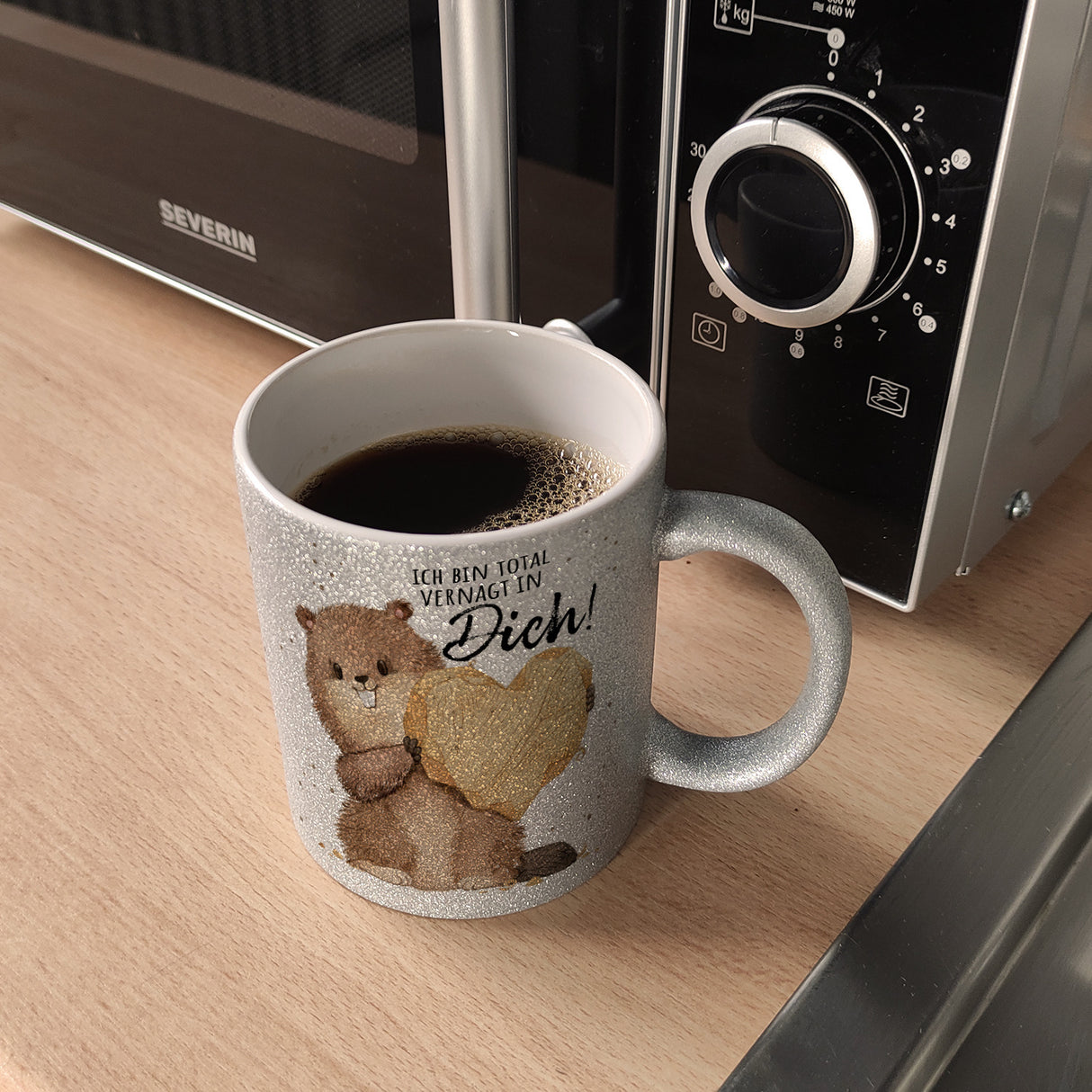 Biber Kaffeebecher mit Spruch Ich bin total vernagt in dich
