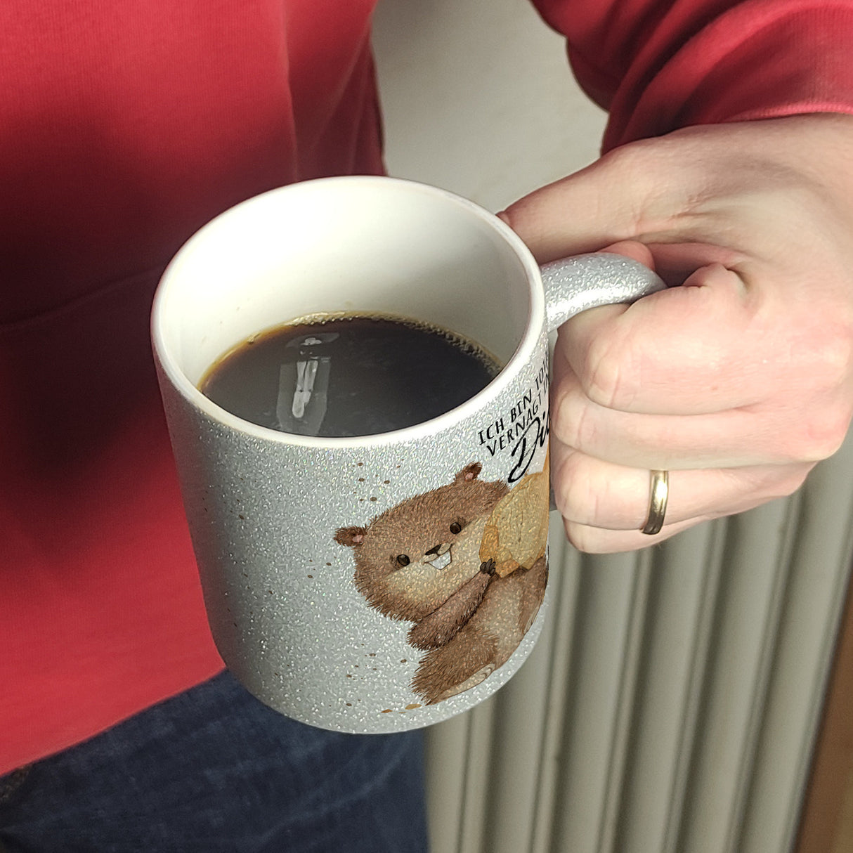 Biber Kaffeebecher mit Spruch Ich bin total vernagt in dich
