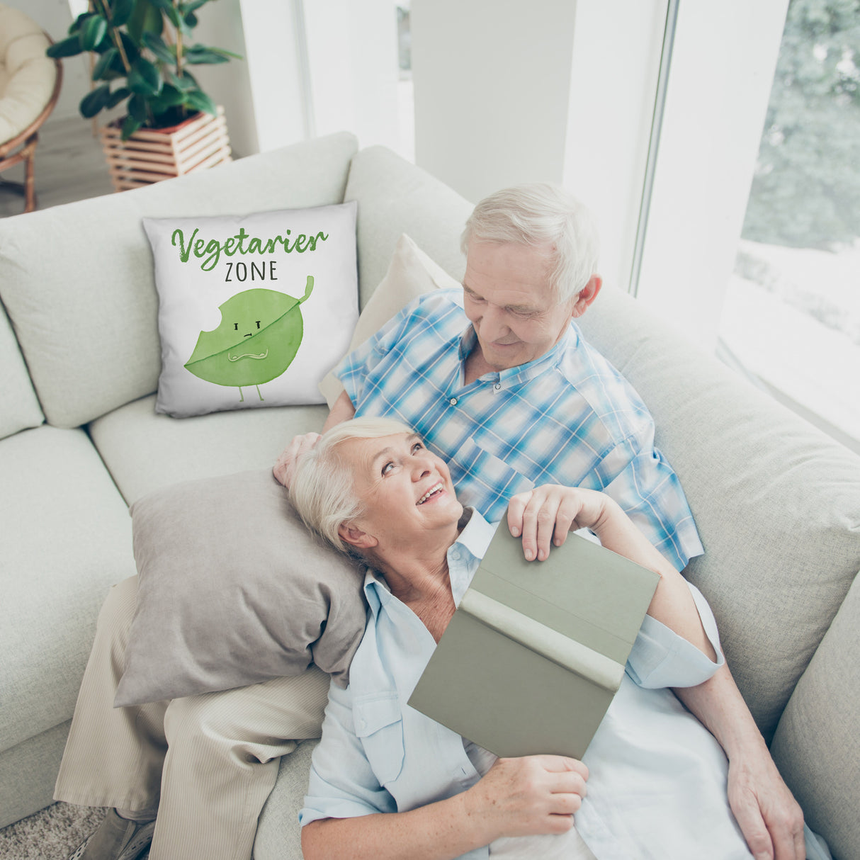 Blatt Kissen mit Spruch Vegetarier Zone