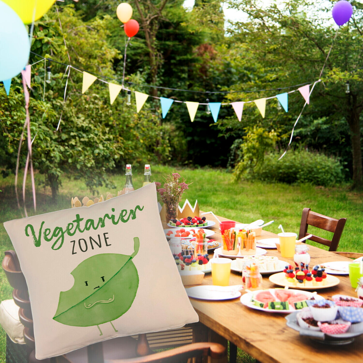 Blatt Kissen mit Spruch Vegetarier Zone