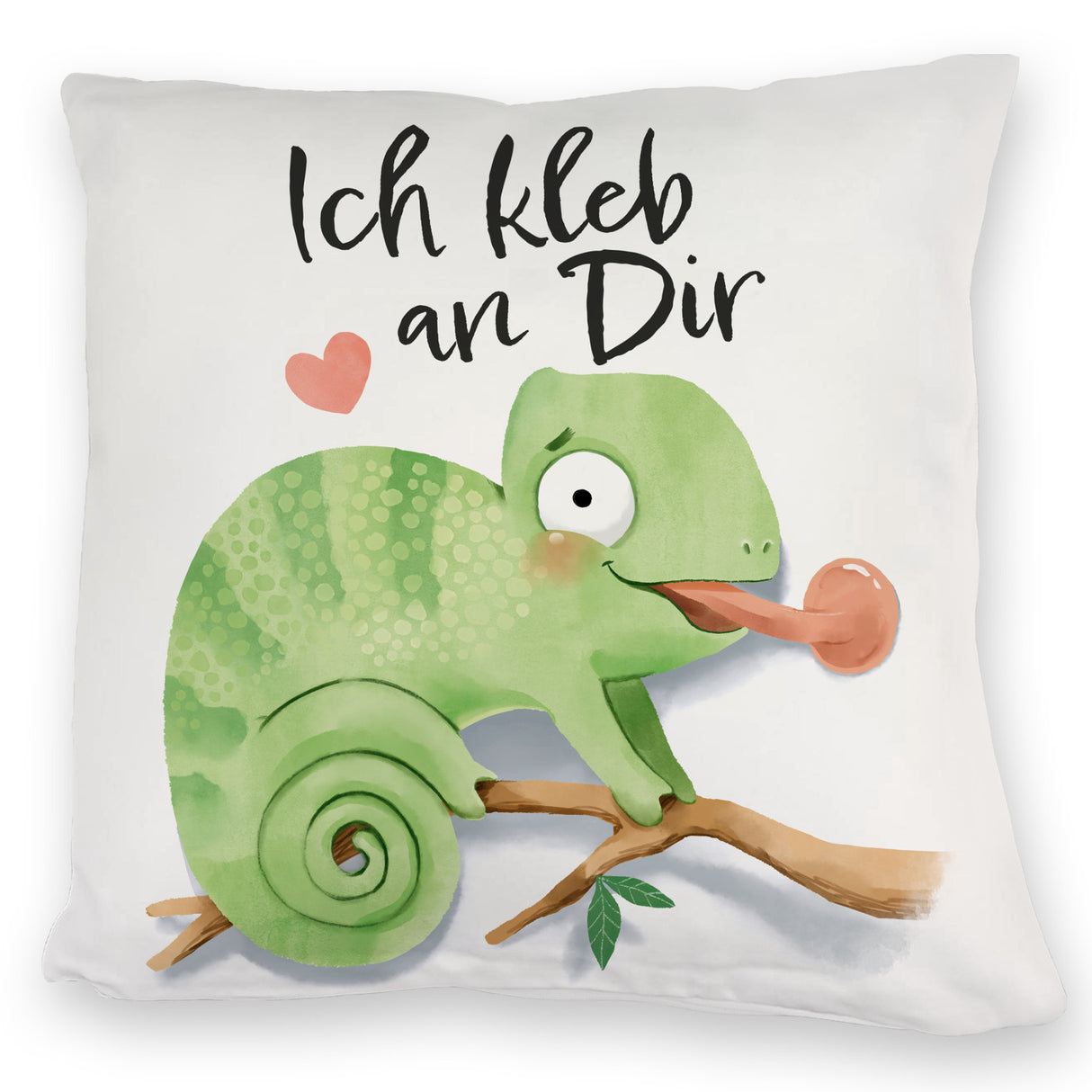 Chamäleon Kissen mit Spruch Ich kleb an dir