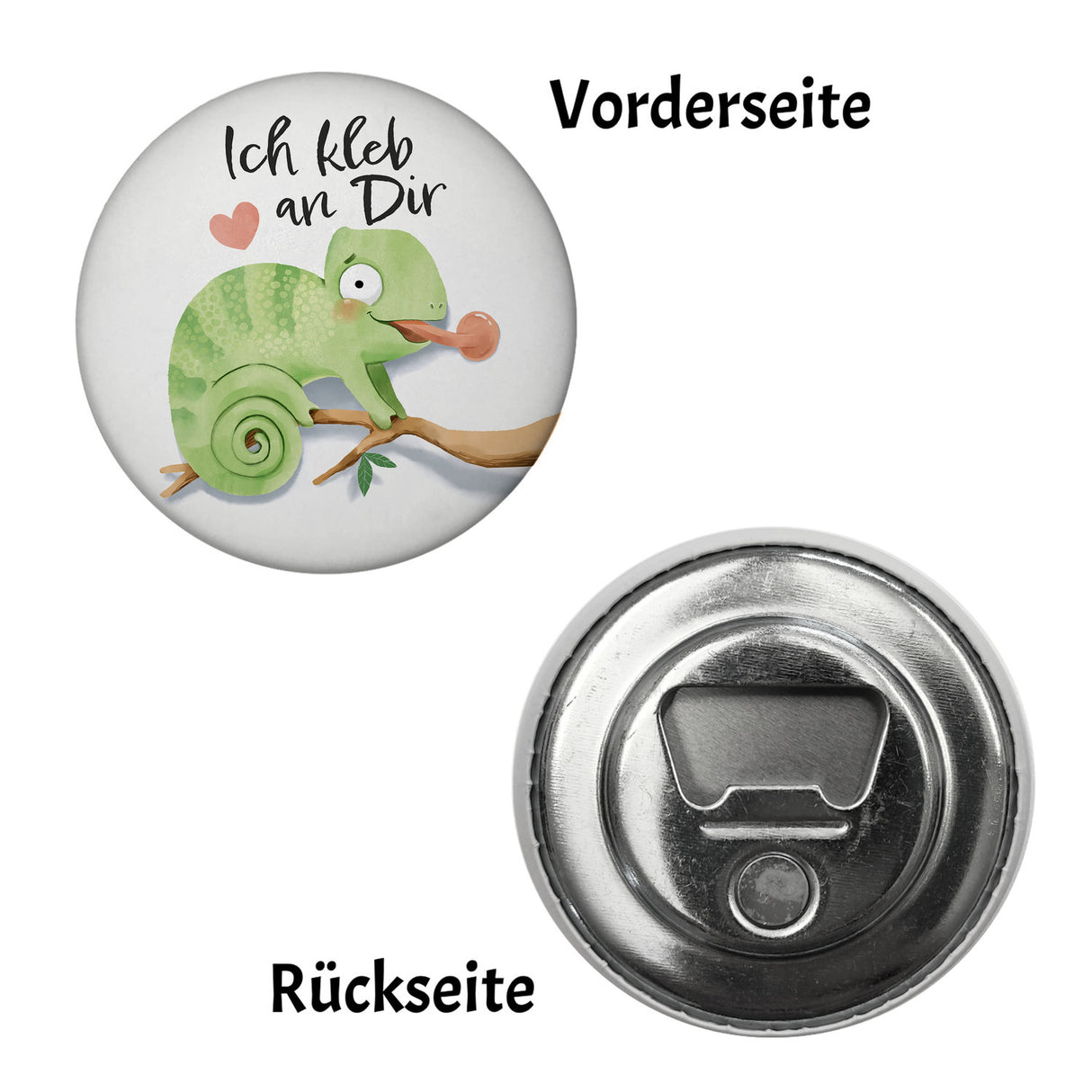 Chamäleon Magnet rund rund mit Spruch Ich kleb an dir
