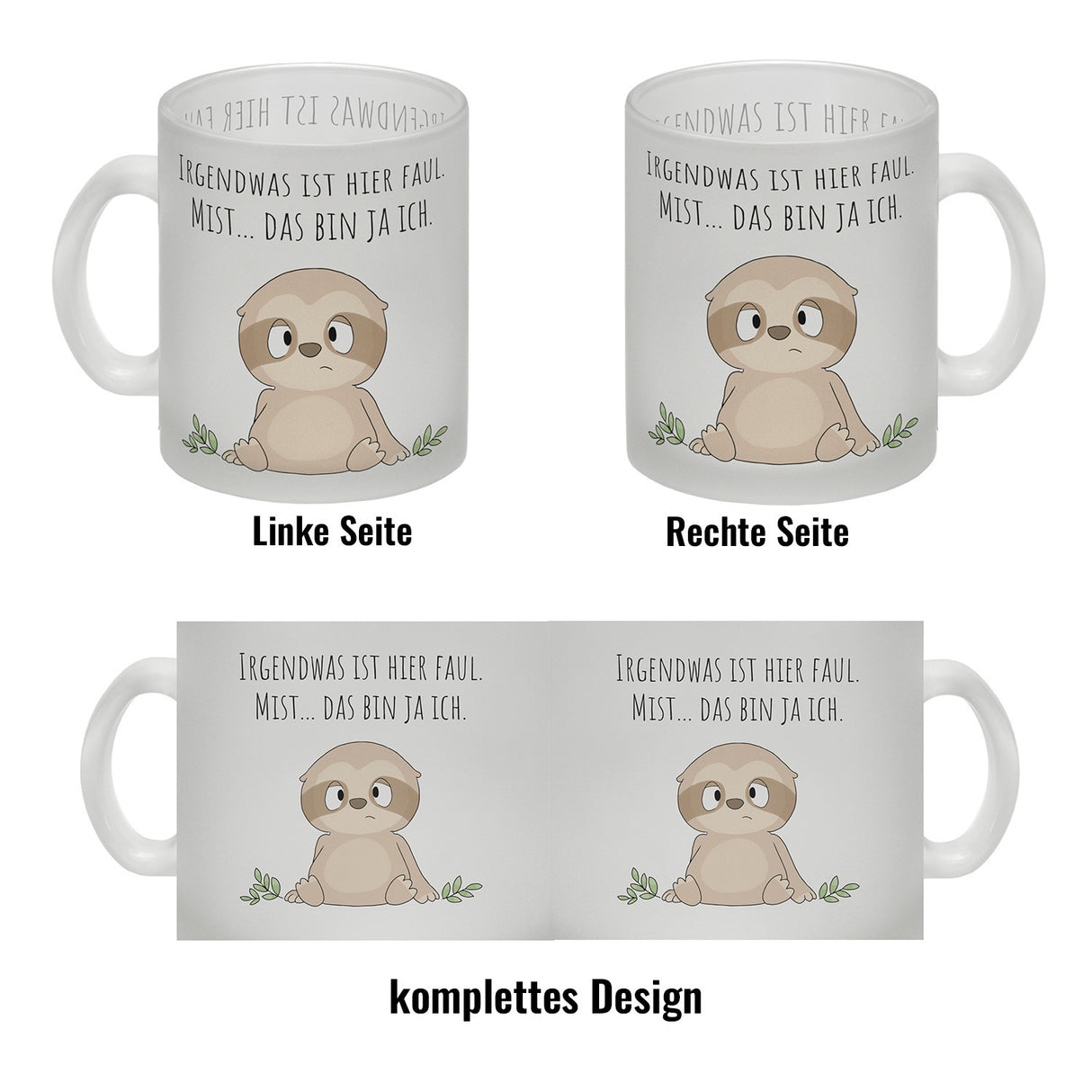 Faultier Kaffeebecher mit Spruch Ich bin faul