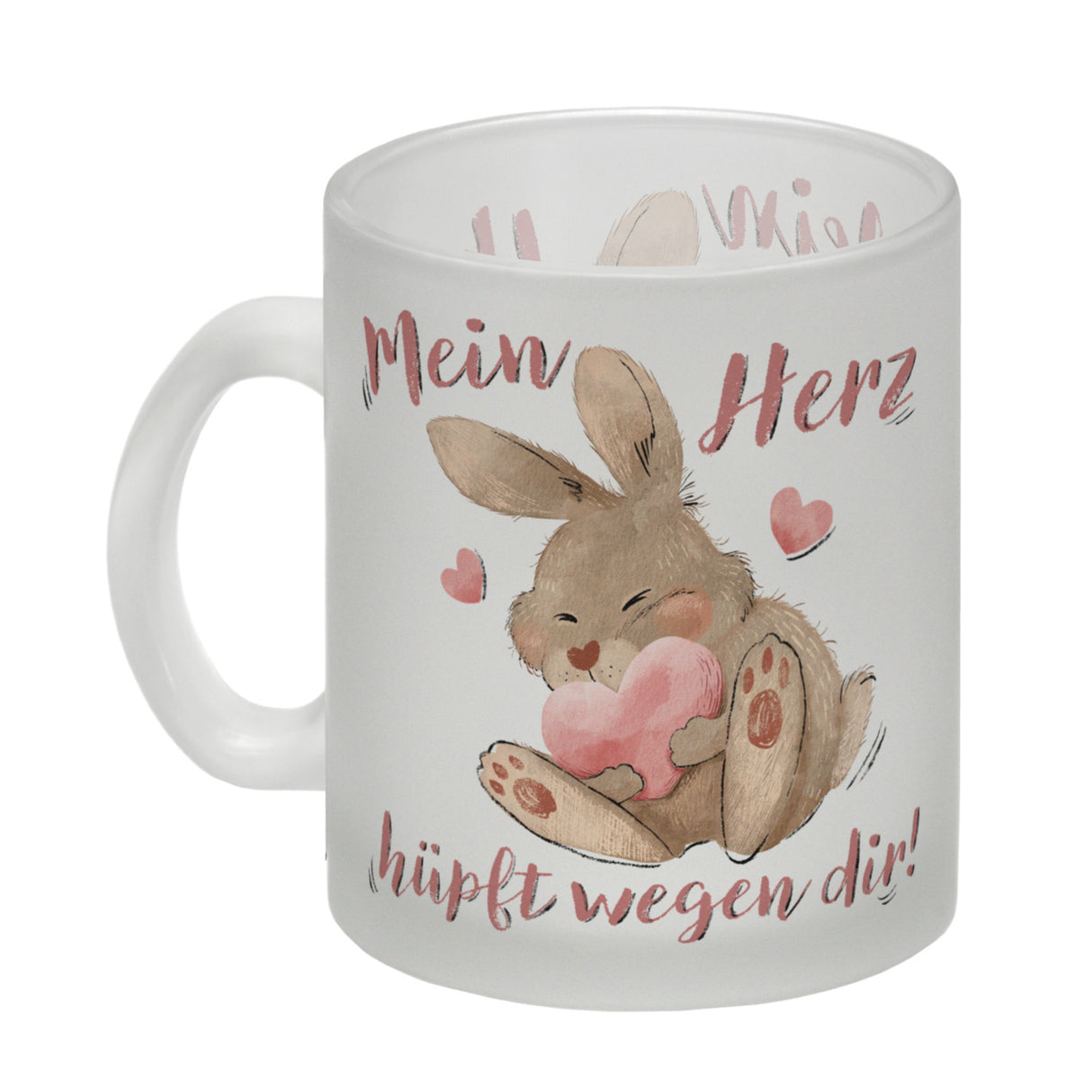 Hase Kaffeebecher mit Spruch Mein Herz hüpft wegen dir