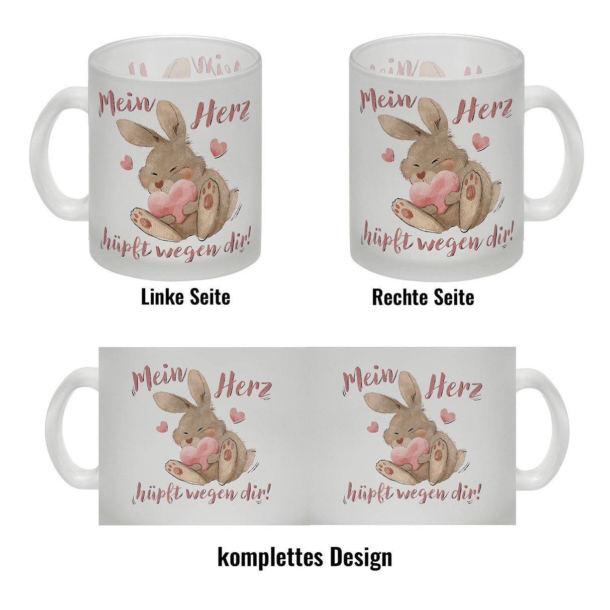 Hase Kaffeebecher mit Spruch Mein Herz hüpft wegen dir