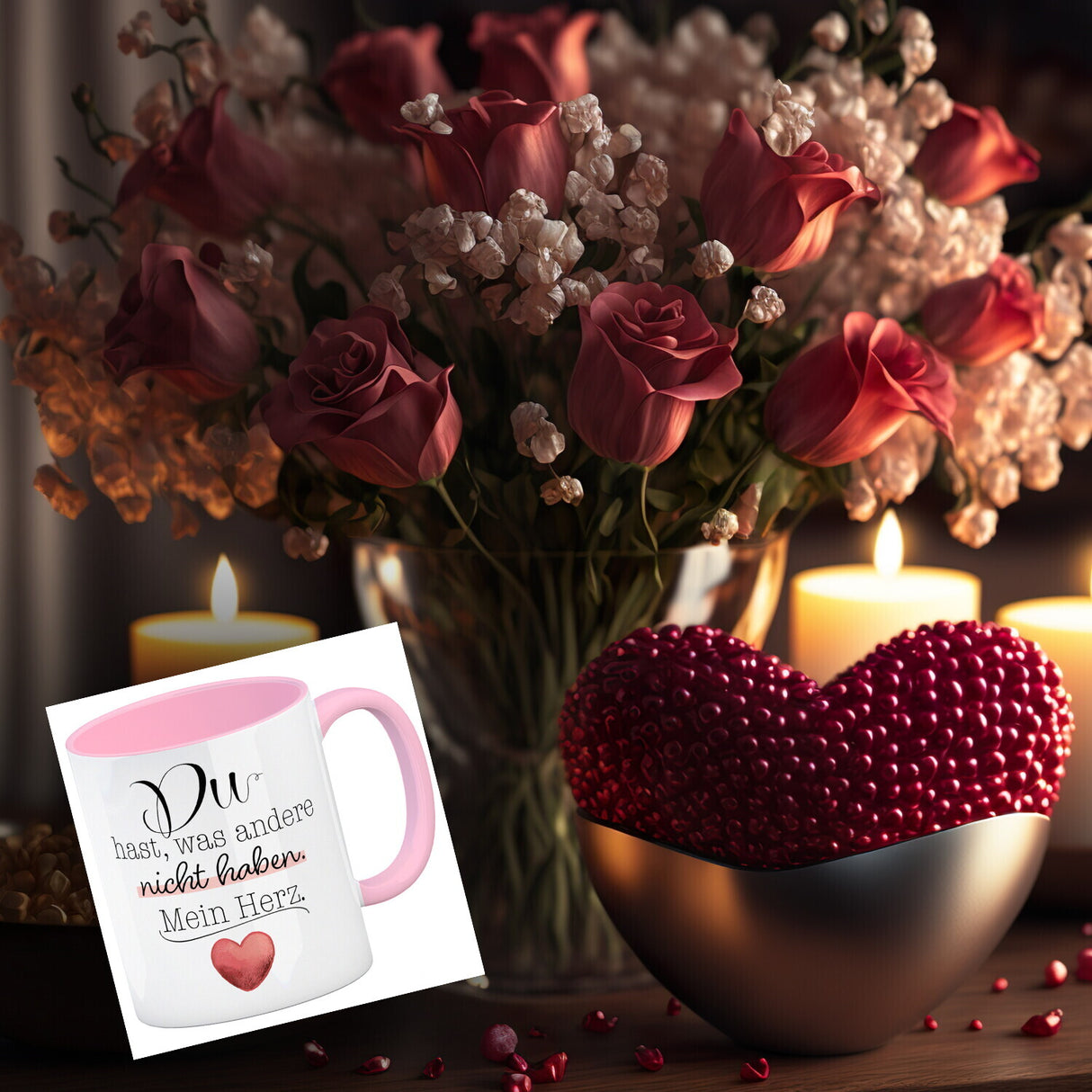 Herz Kaffeebecher mit Spruch Du besitzt mein Herz