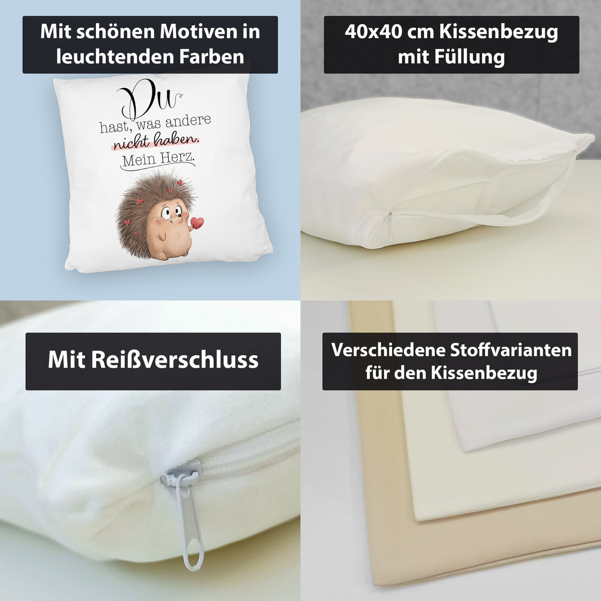Verliebter Igel Kissen mit Spruch Mein Herz gehört dir allein