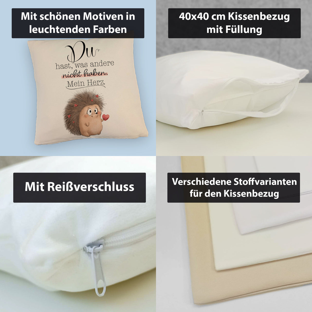 Verliebter Igel Kissen mit Spruch Mein Herz gehört dir allein