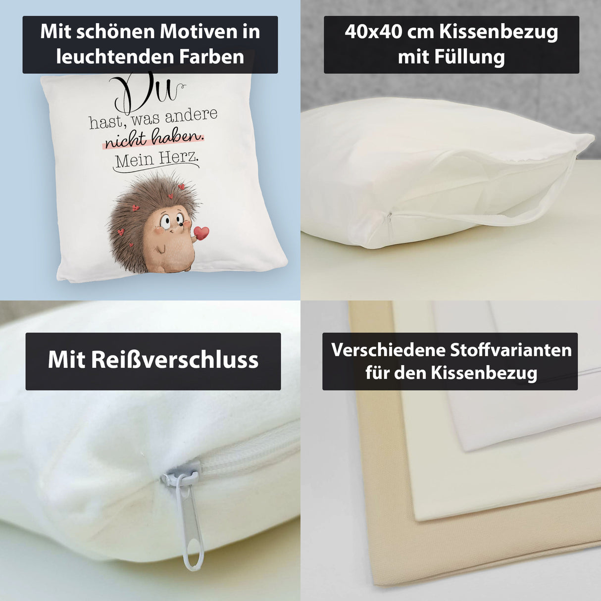Verliebter Igel Kissen mit Spruch Mein Herz gehört dir allein