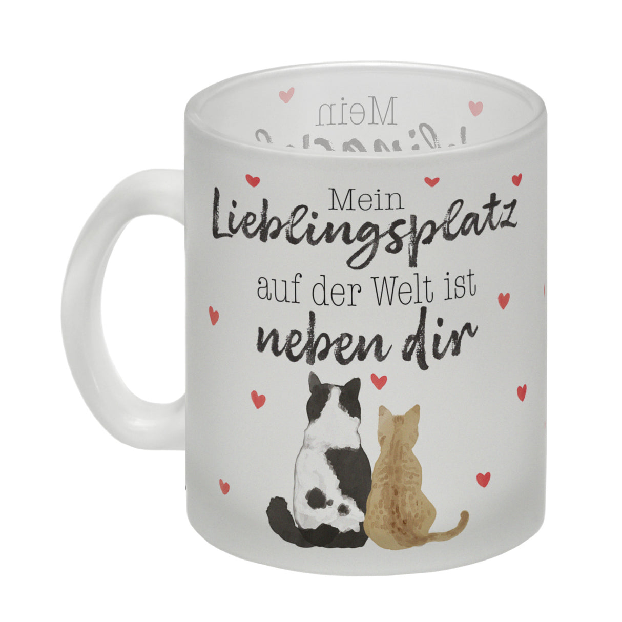 Katzenpaar Kaffeebecher mit Spruch Mein Lieblingsplatz ist bei dir