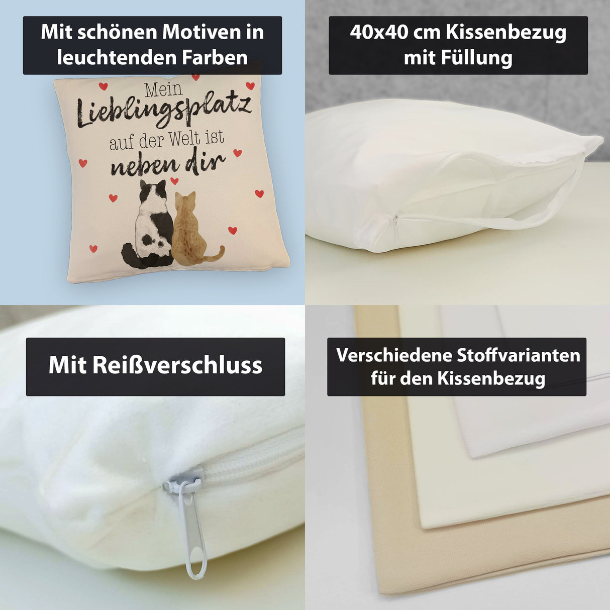 Katzenpaar Kissen mit Spruch Mein Lieblingsplatz ist bei dir