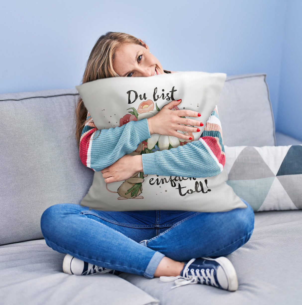 Maus Kissen mit Spruch Du bist einfach toll