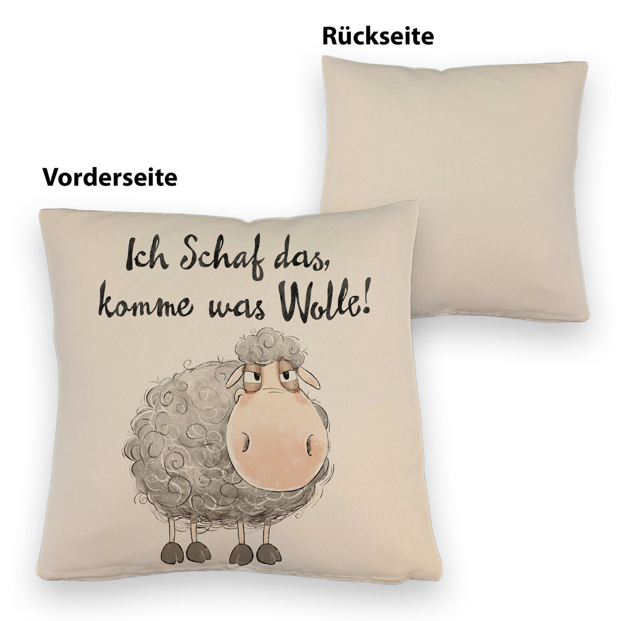Schaf Kissen mit Spruch Ich Schaf das komme was Wolle