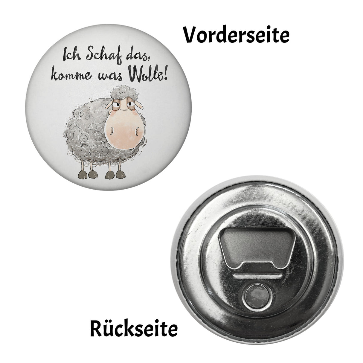Schaf Magnet rund rund mit Spruch Ich Schaf das komme was Wolle