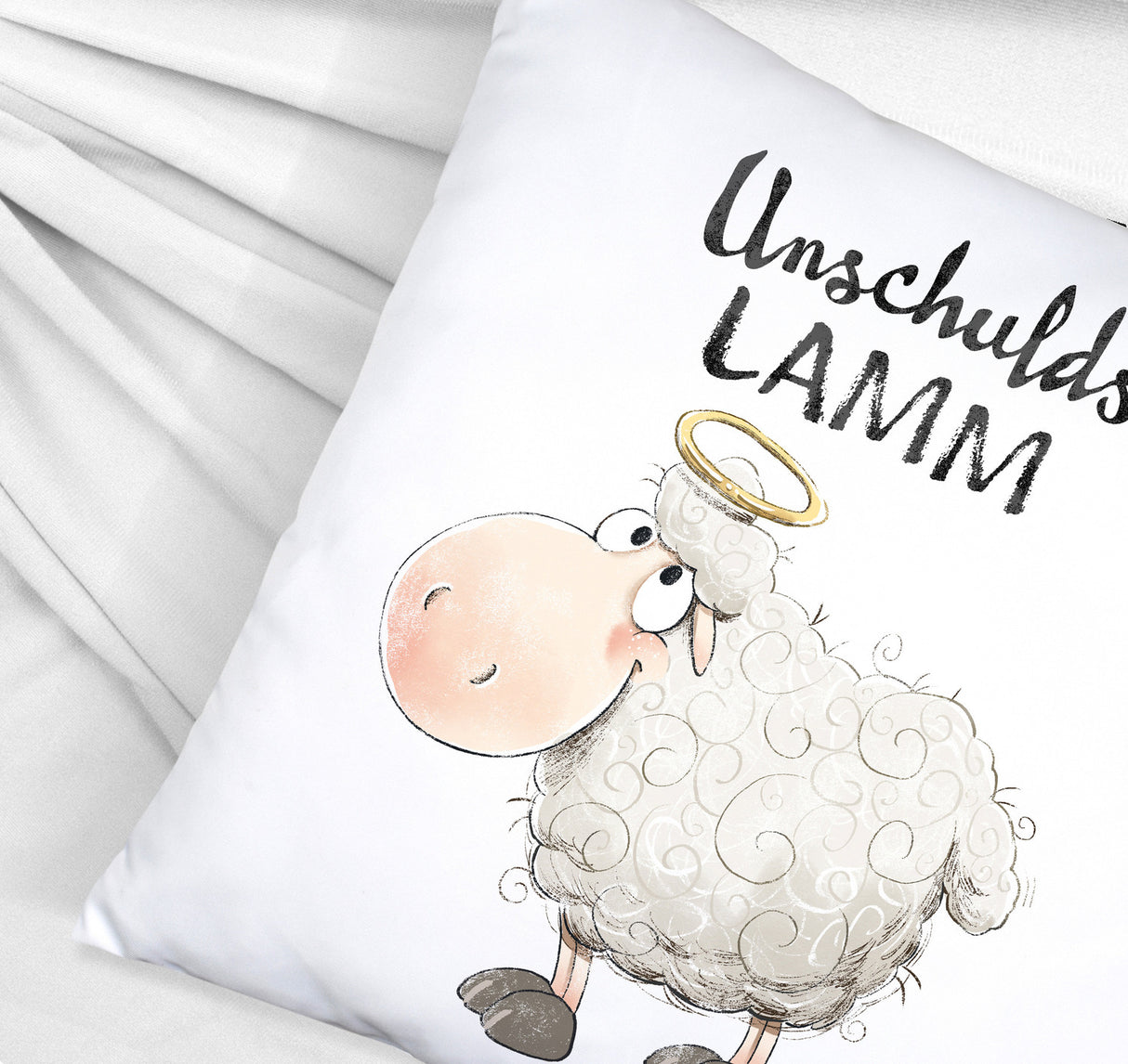 Schaf Kissen mit Spruch Unschuldslamm