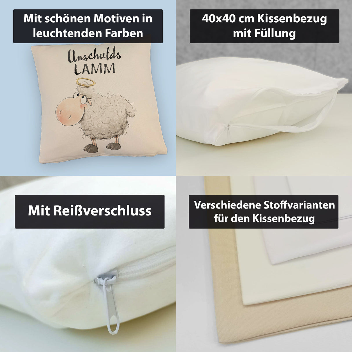 Schaf Kissen mit Spruch Unschuldslamm