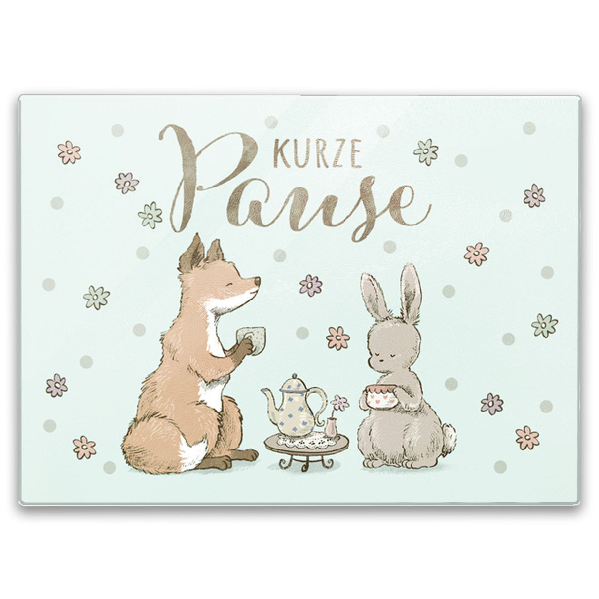 Fuchs und Hase Schneidebrett aus Glas Glas mit Spruch Kurze Pause
