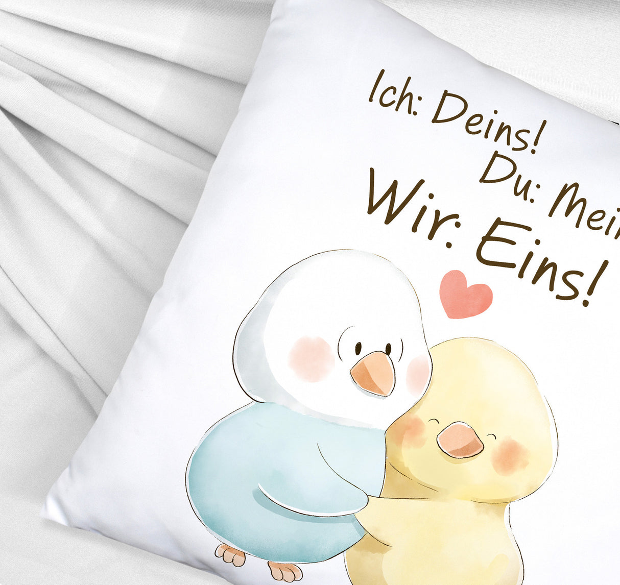 Vogelpaar Kissen mit Spruch Ich Deins Du Meins Wir Eins