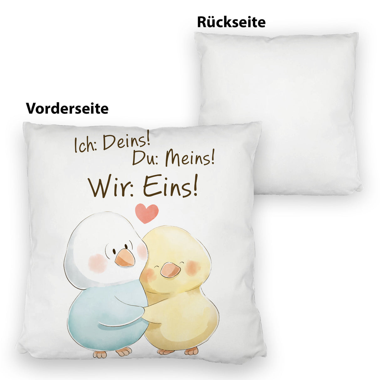 Vogelpaar Kissen mit Spruch Ich Deins Du Meins Wir Eins