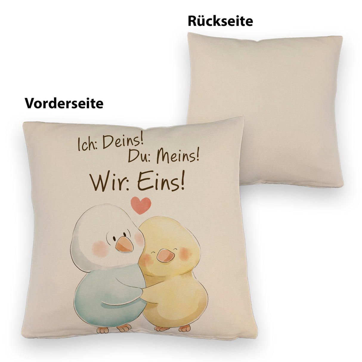 Vogelpaar Kissen mit Spruch Ich Deins Du Meins Wir Eins