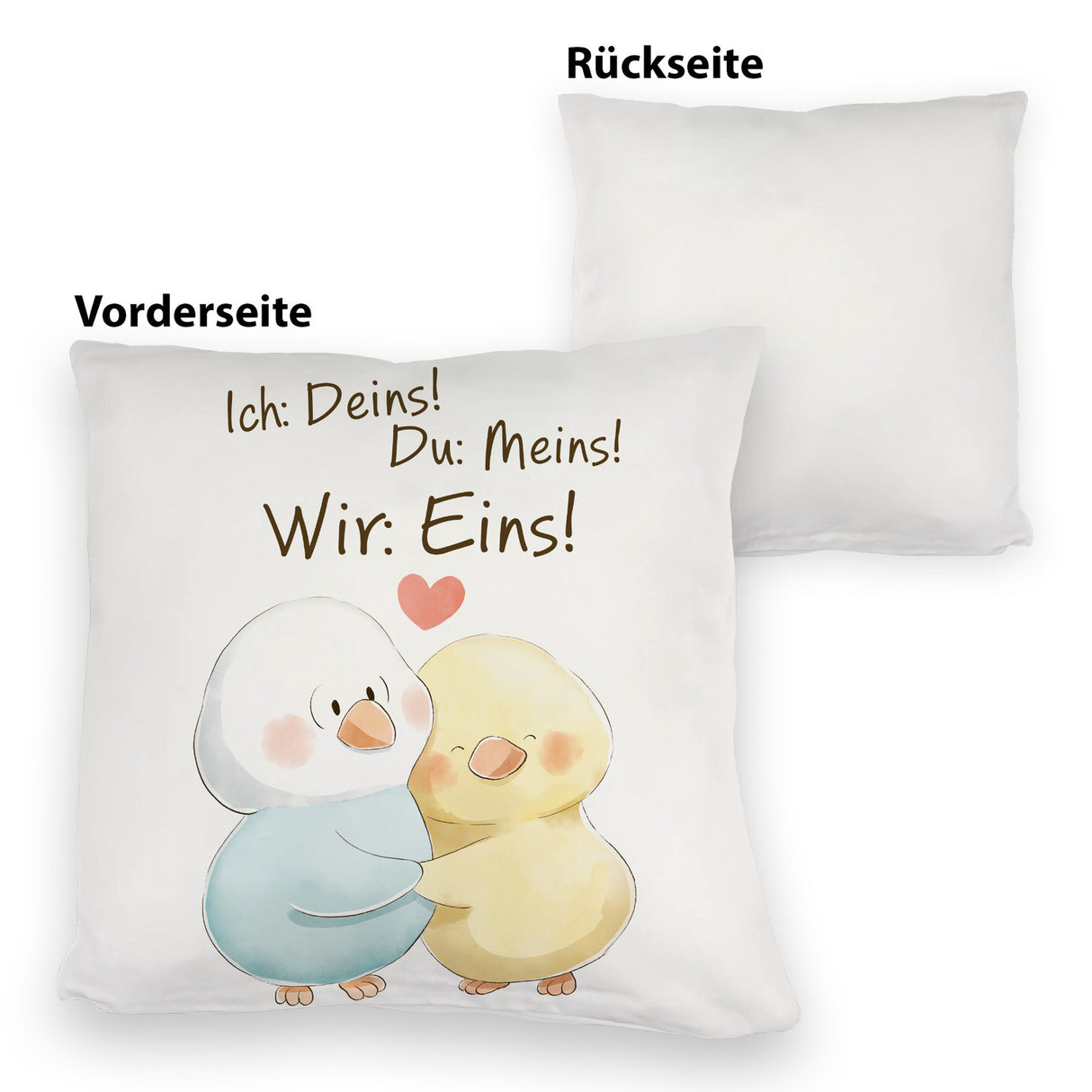Vogelpaar Kissen mit Spruch Ich Deins Du Meins Wir Eins
