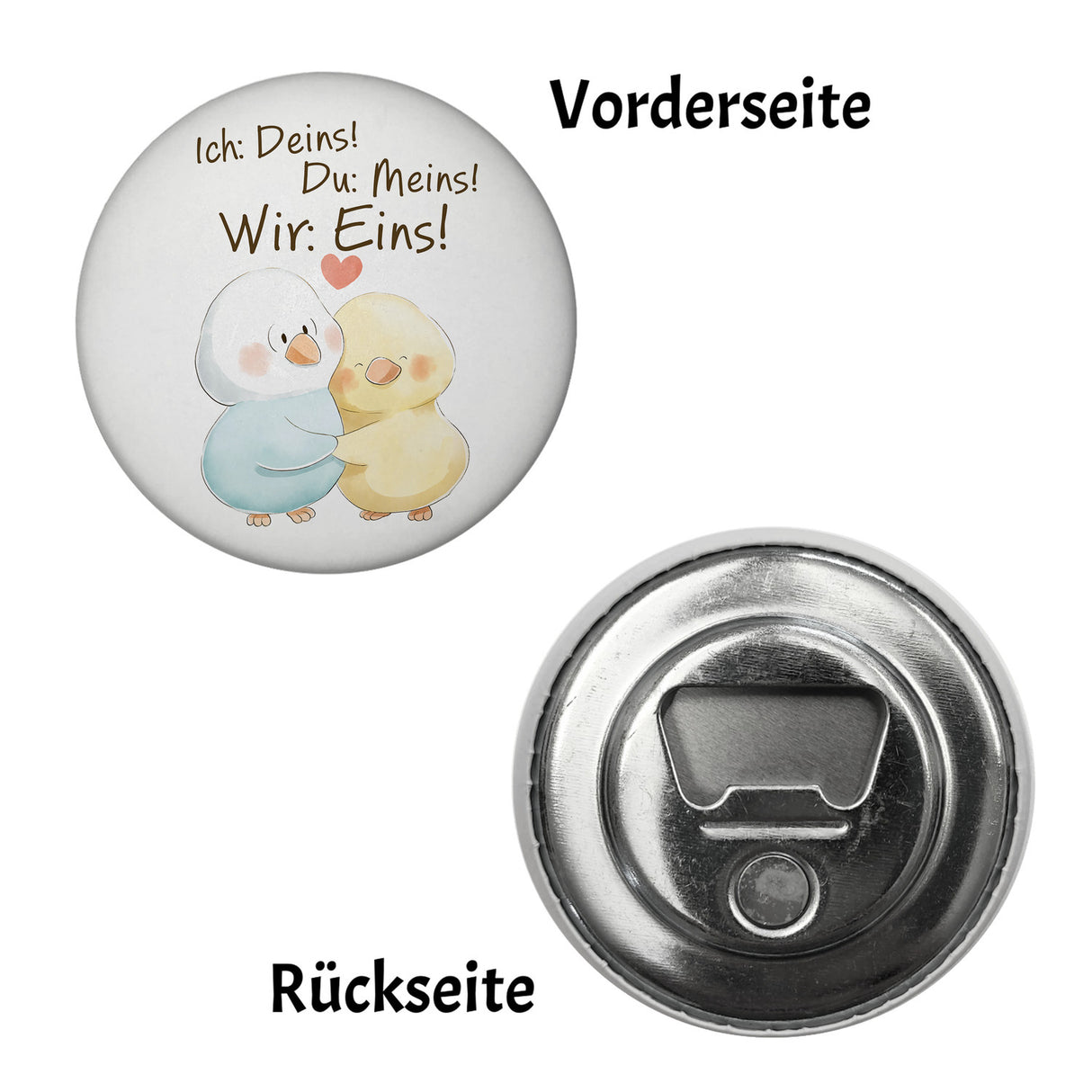 Vogelpaar Magnet rund rund mit Spruch Ich Deins Du Meins Wir Eins
