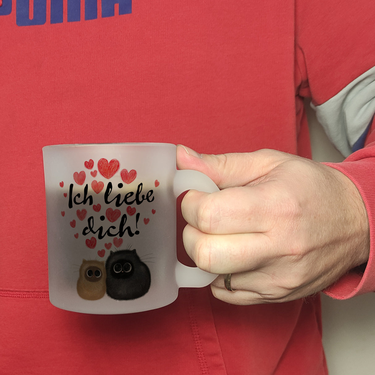 Knuffige Katzen Kaffeebecher mit Spruch Ich liebe dich