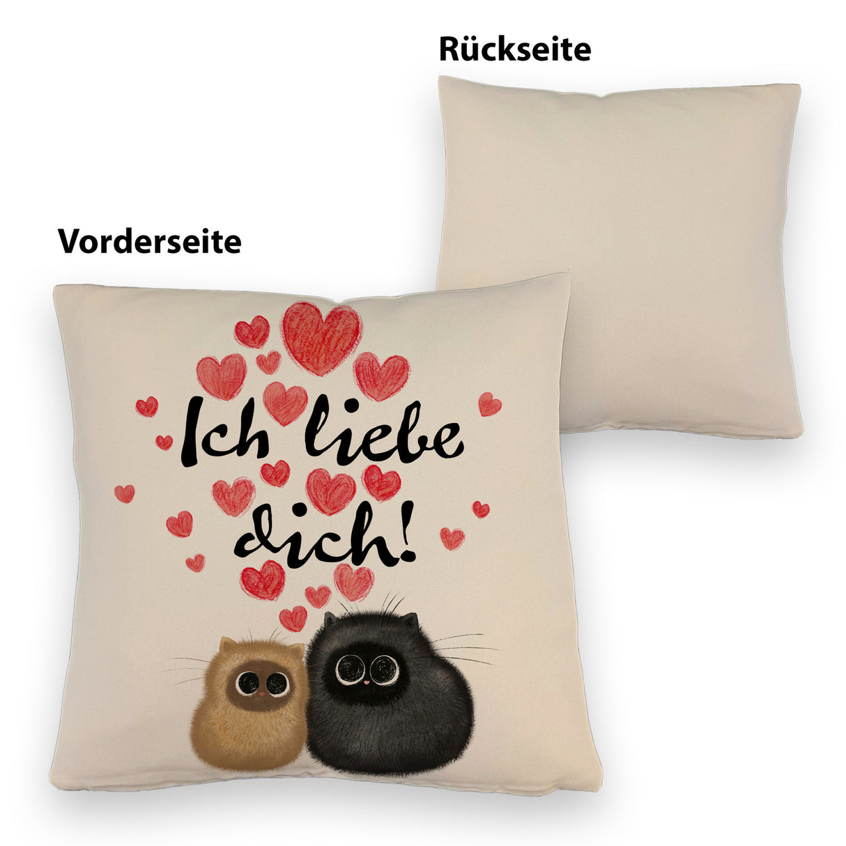 Knuffige Katzen Kissen mit Spruch Ich liebe dich
