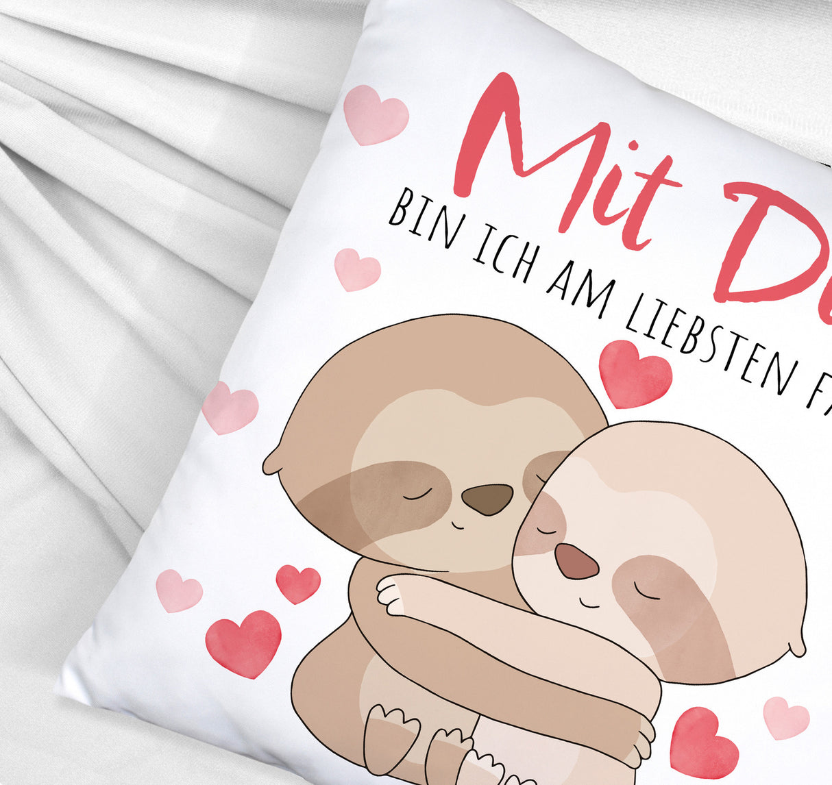 Faultier Paar Kissen mit Spruch Mit dir bin ich am liebsten faul