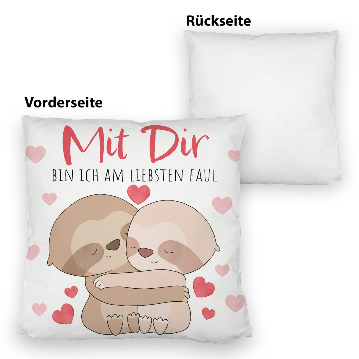 Faultier Paar Kissen mit Spruch Mit dir bin ich am liebsten faul