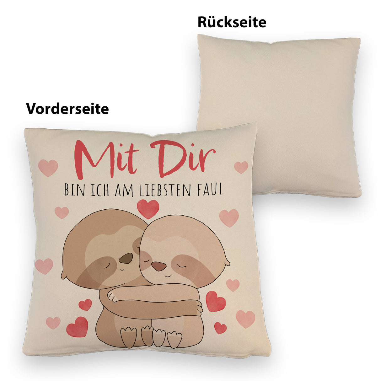 Faultier Paar Kissen mit Spruch Mit dir bin ich am liebsten faul