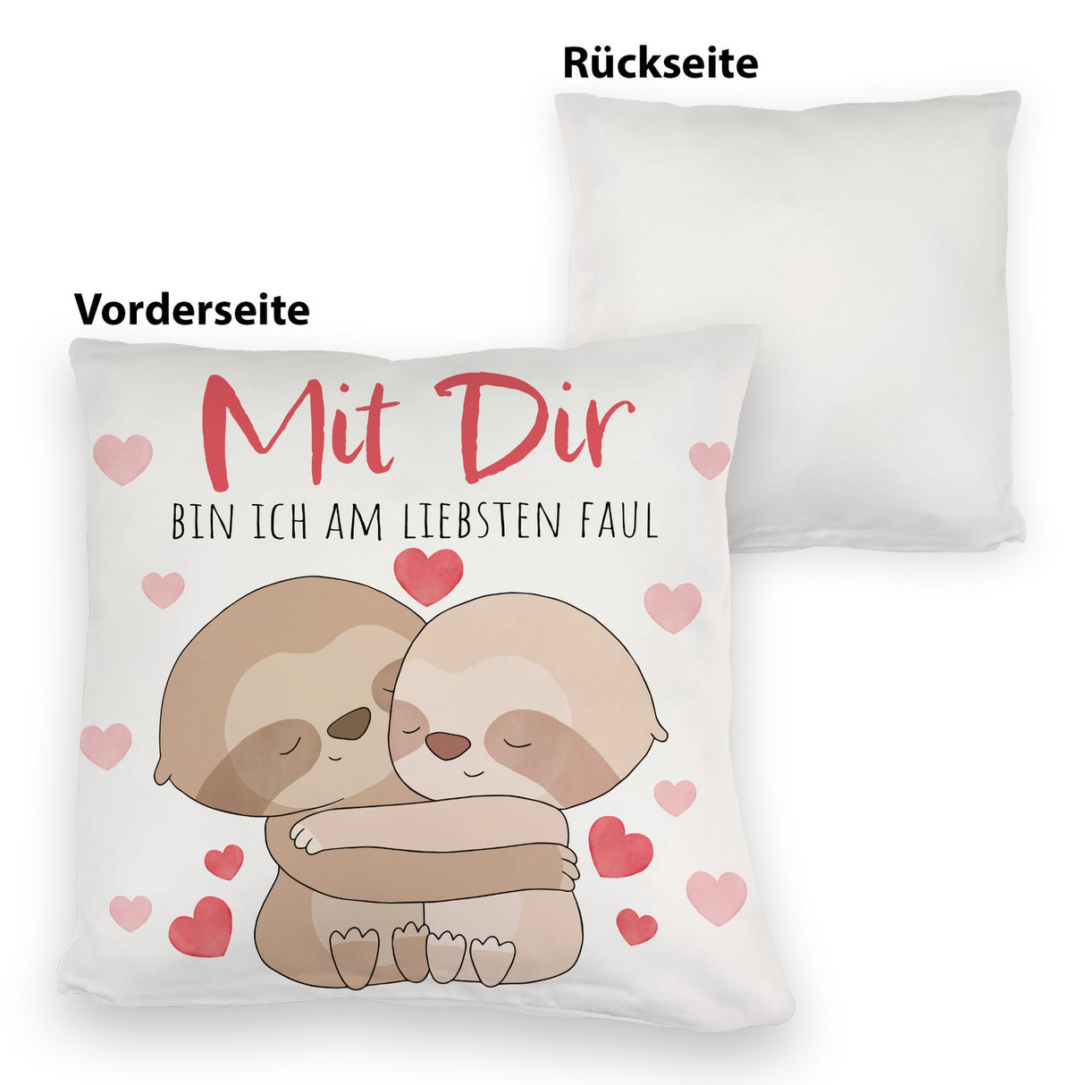 Faultier Paar Kissen mit Spruch Mit dir bin ich am liebsten faul