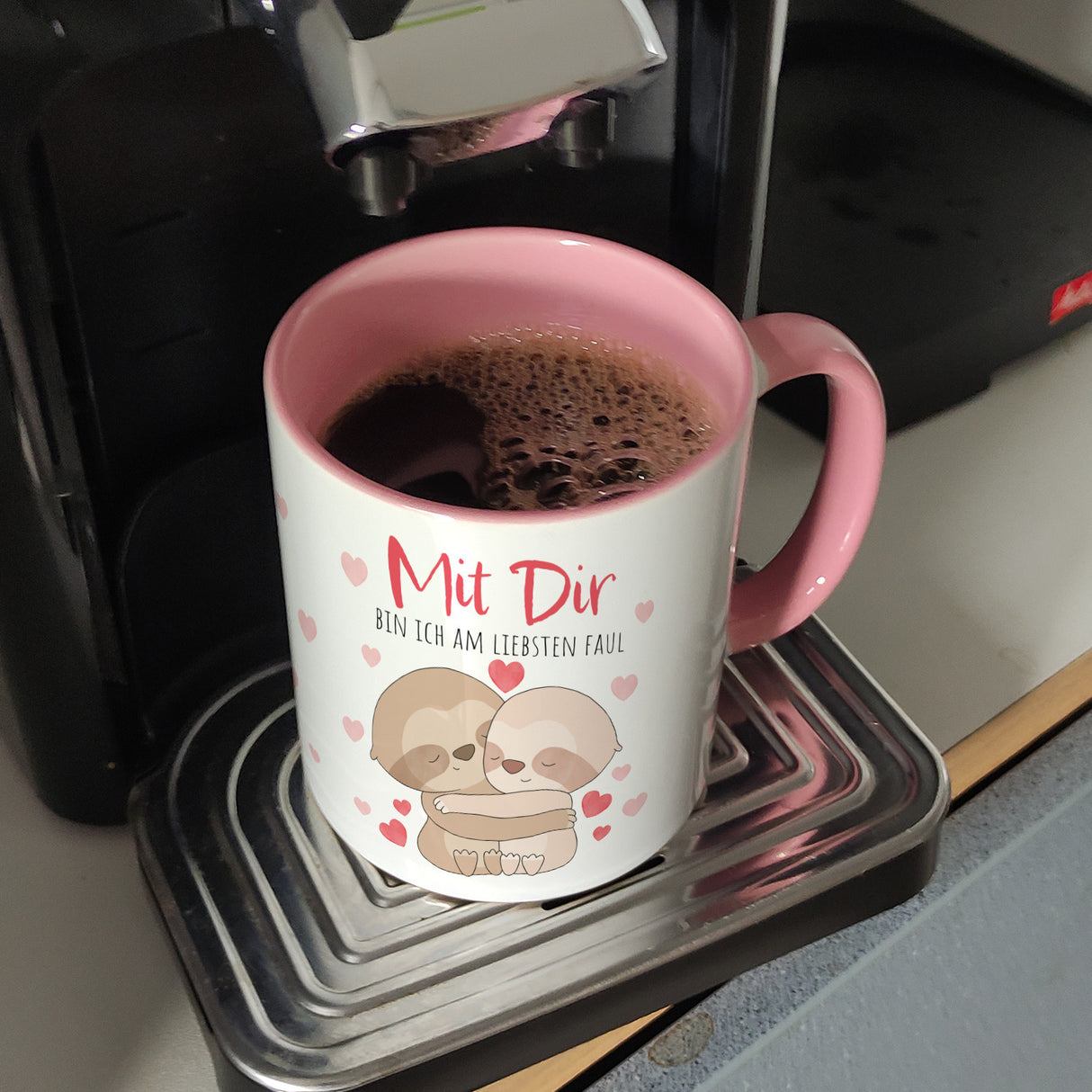 Faultier Paar Kaffeebecher mit Spruch Mit dir bin ich am liebsten faul