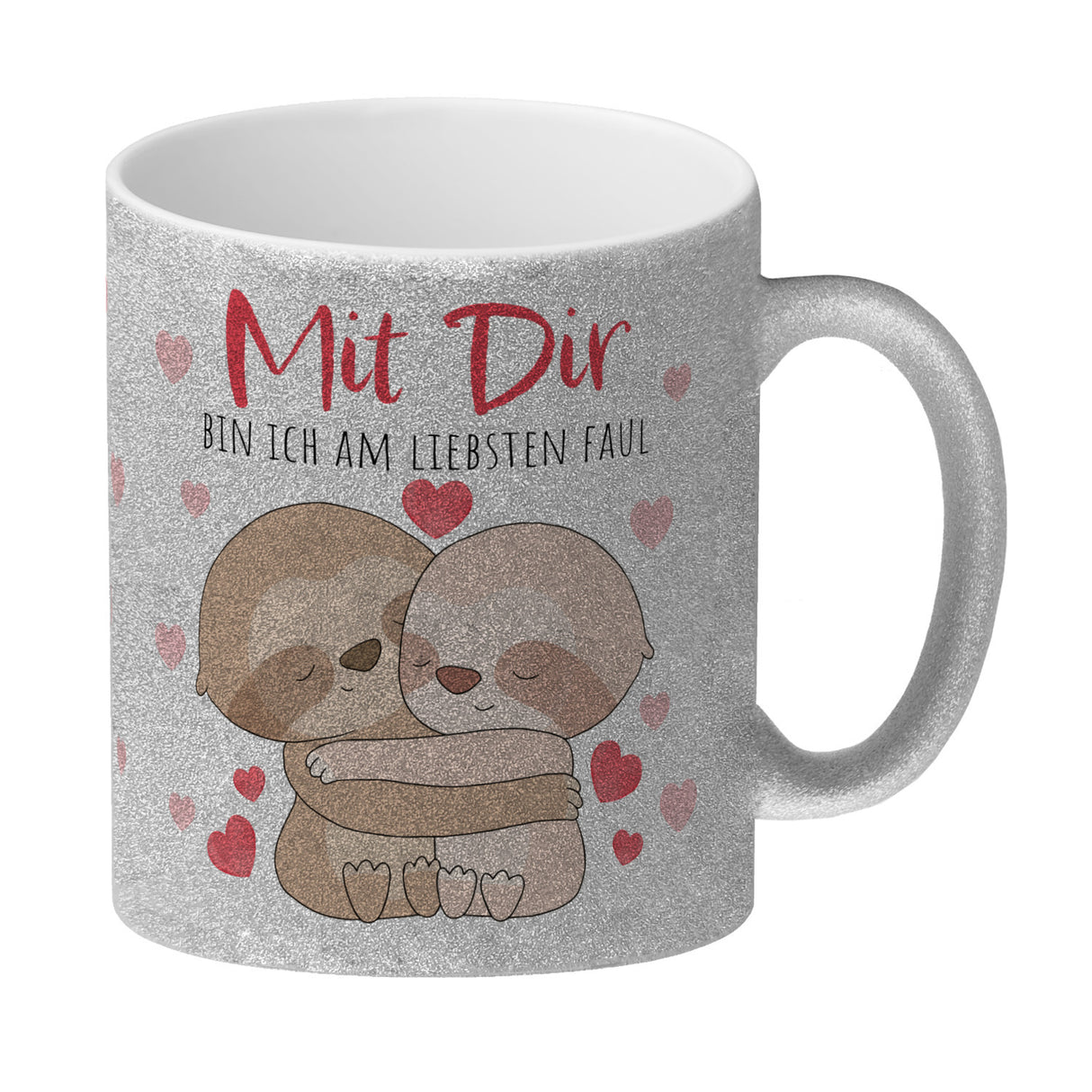 Faultier Paar Kaffeebecher mit Spruch Mit dir bin ich am liebsten faul