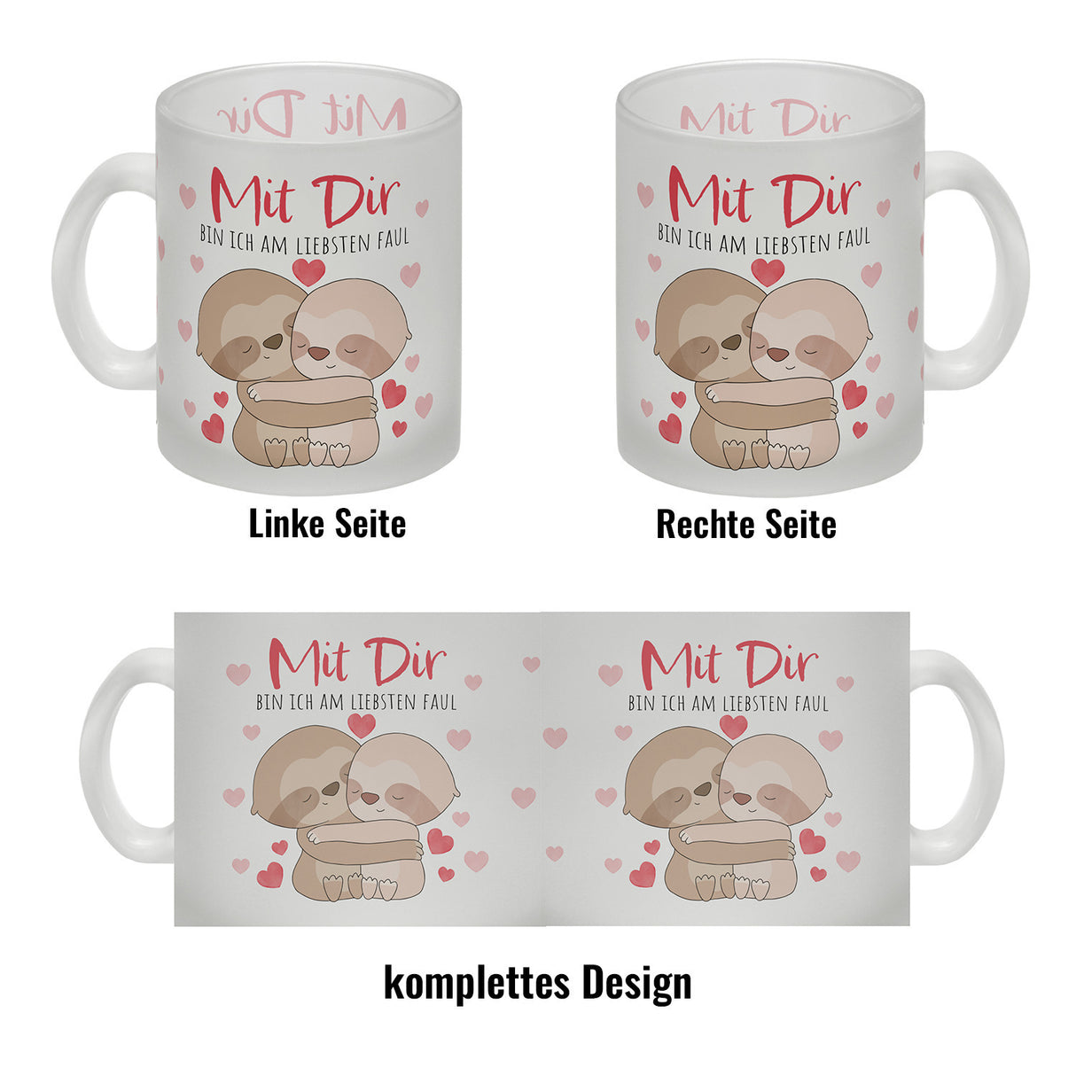 Faultier Paar Kaffeebecher mit Spruch Mit dir bin ich am liebsten faul