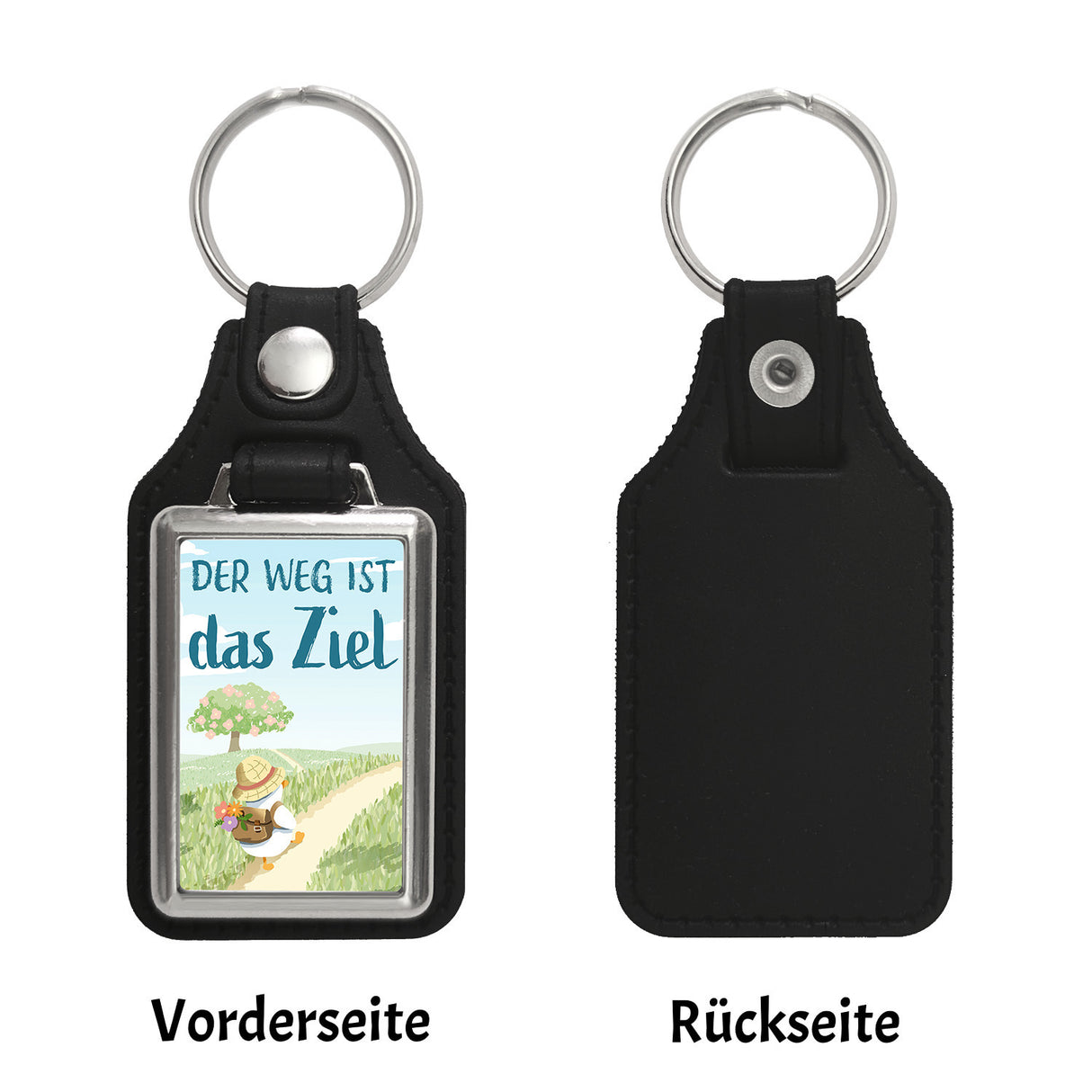 Ente auf Reisen Schlüsselanhänger mit Spruch Der Weg ist das Ziel