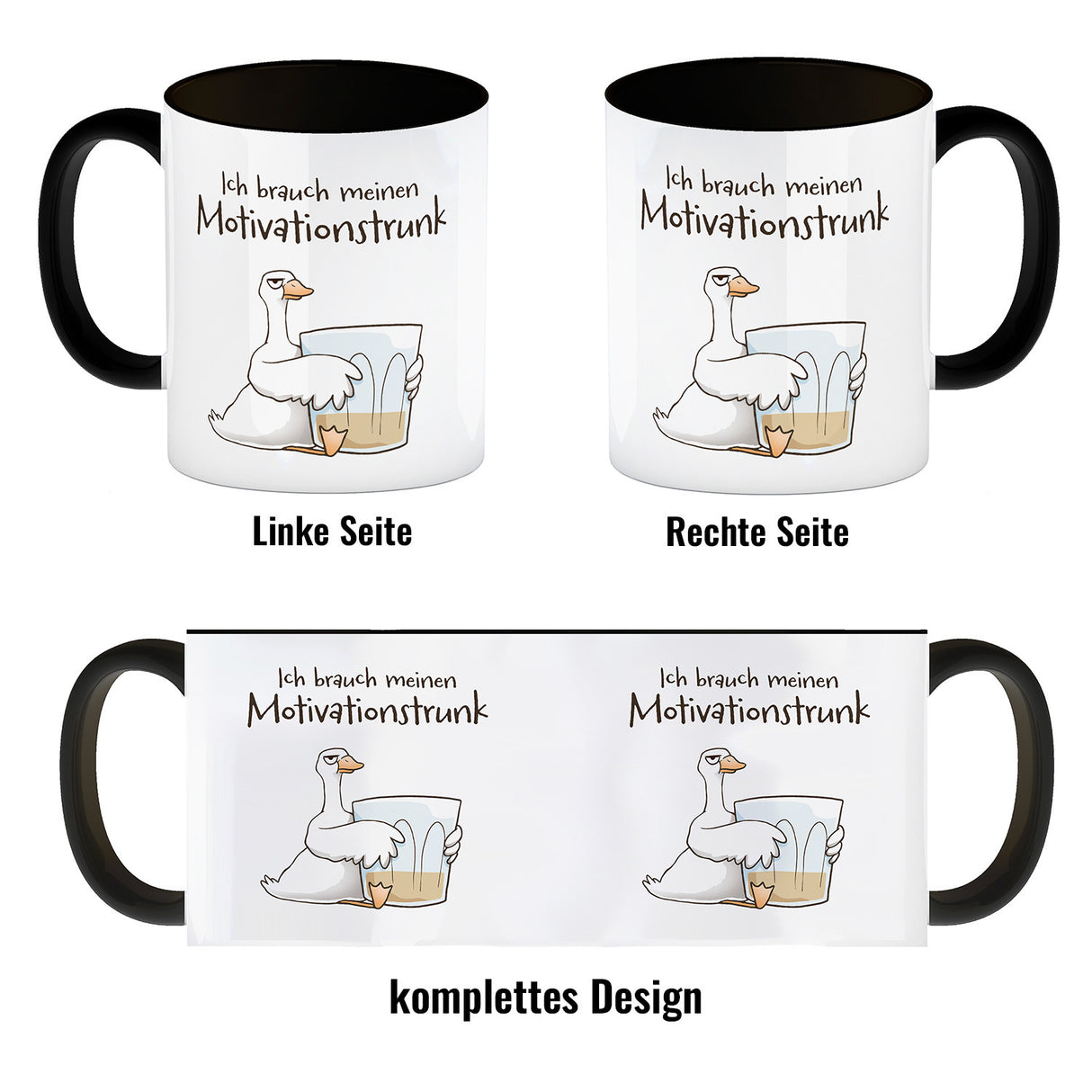 Gilbert die Gans Kaffeebecher mit Spruch Ich brauch meinen Motivationstrunk