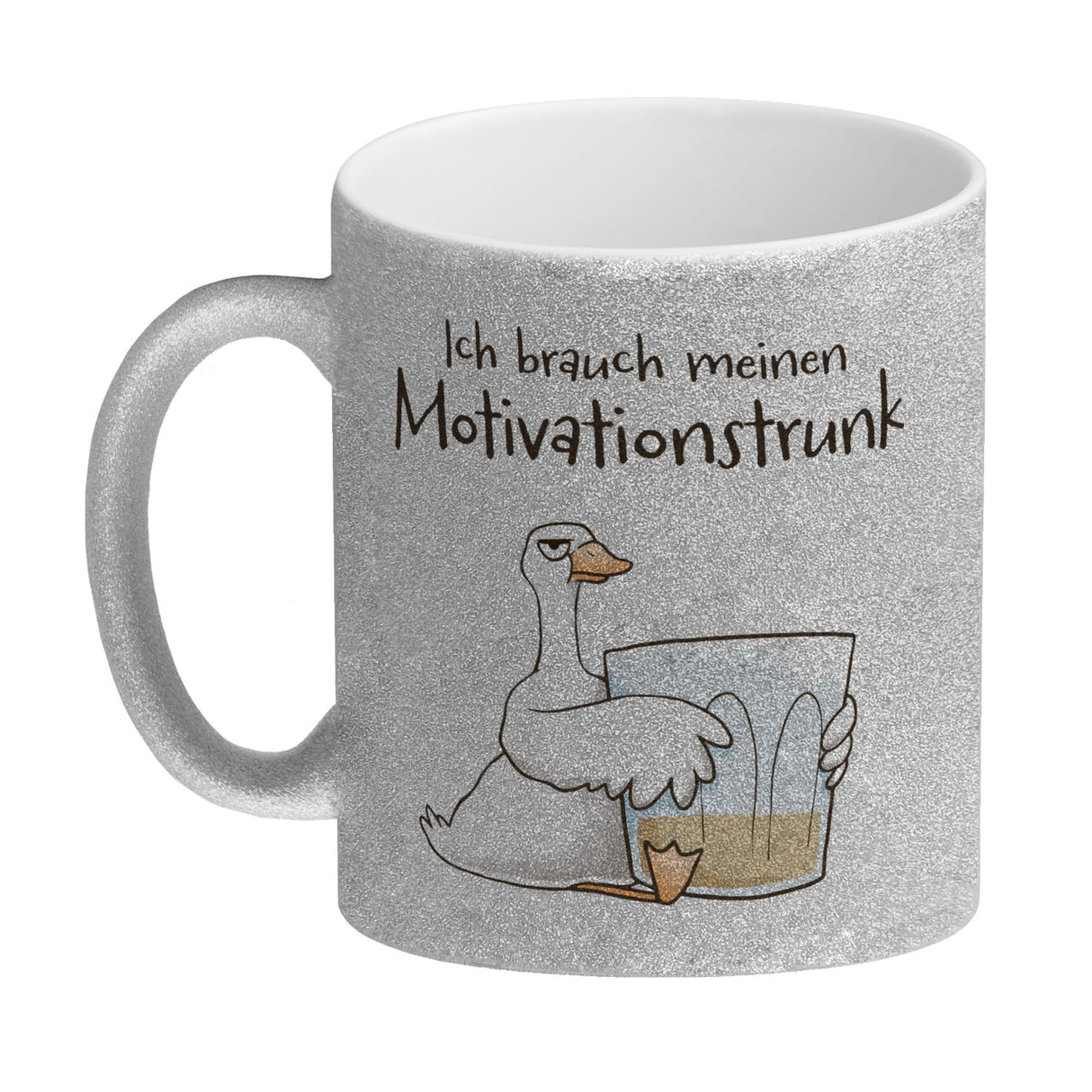 Gilbert die Gans Kaffeebecher mit Spruch Ich brauch meinen Motivationstrunk