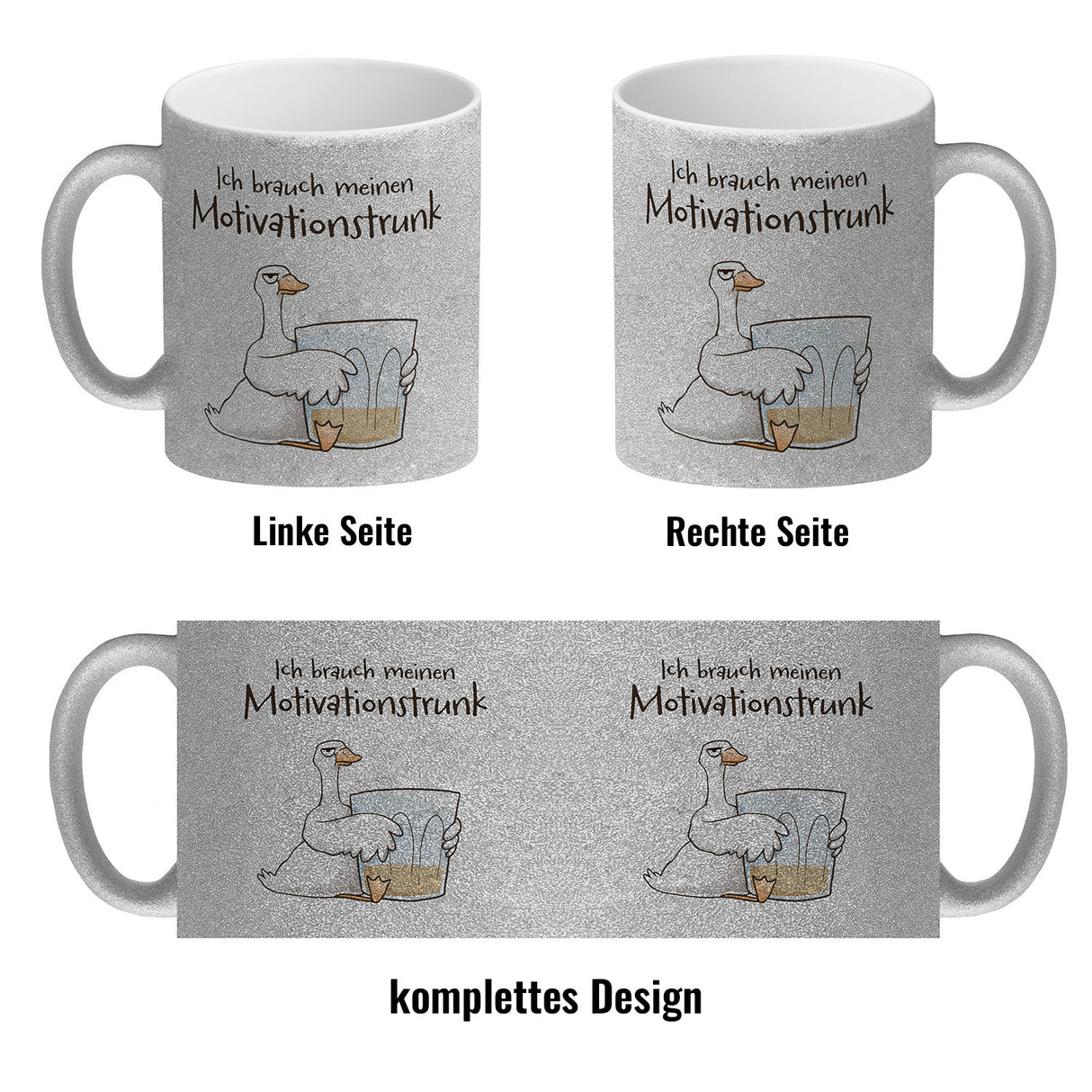 Gilbert die Gans Kaffeebecher mit Spruch Ich brauch meinen Motivationstrunk
