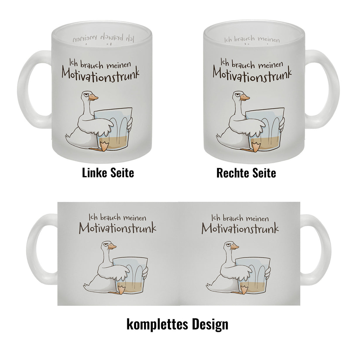 Gilbert die Gans Kaffeebecher mit Spruch Ich brauch meinen Motivationstrunk