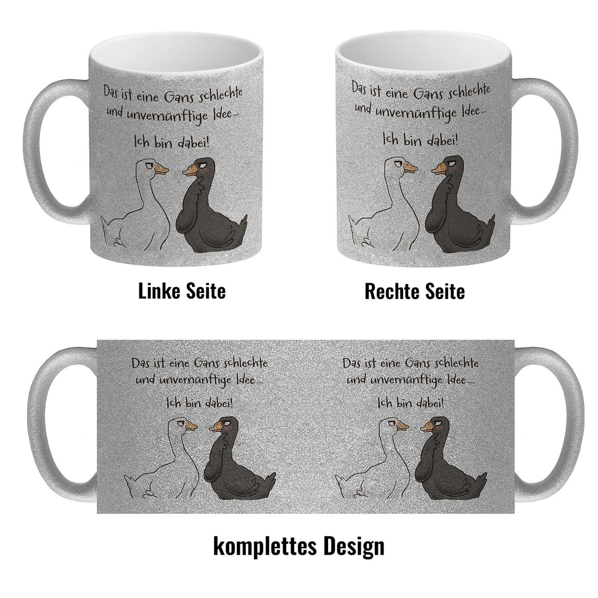 Gilbert die Gans Kaffeebecher mit Spruch Schlechte Idee - Bin dabei