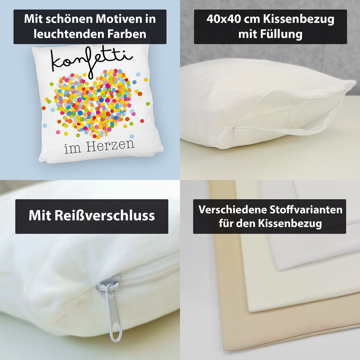 Konfetti im Herzen Karneval Geschenk Kissen