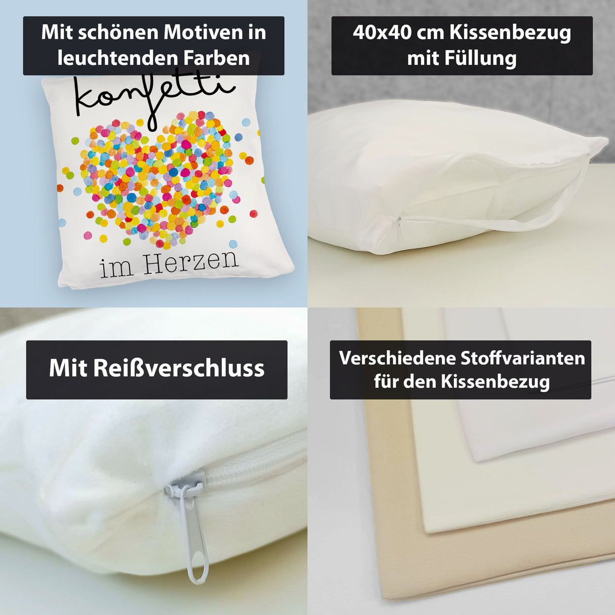 Konfetti im Herzen Karneval Geschenk Kissen