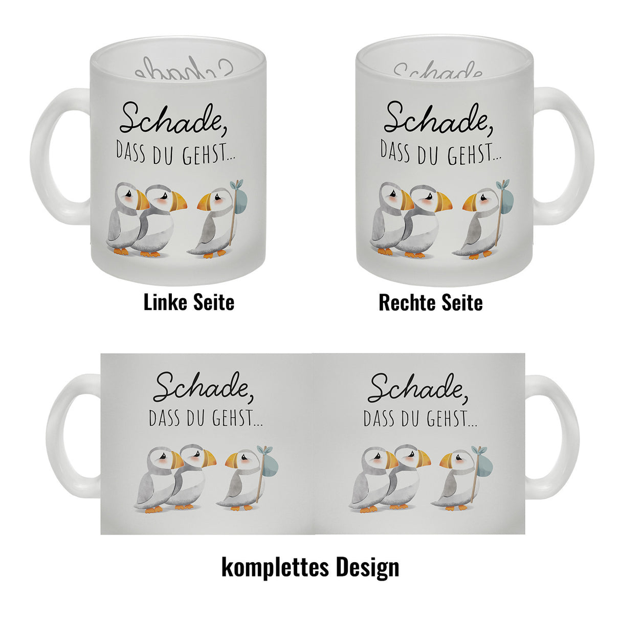 Schade, dass du gehst Papageitaucher Kaffeebecher Abschied Kollege