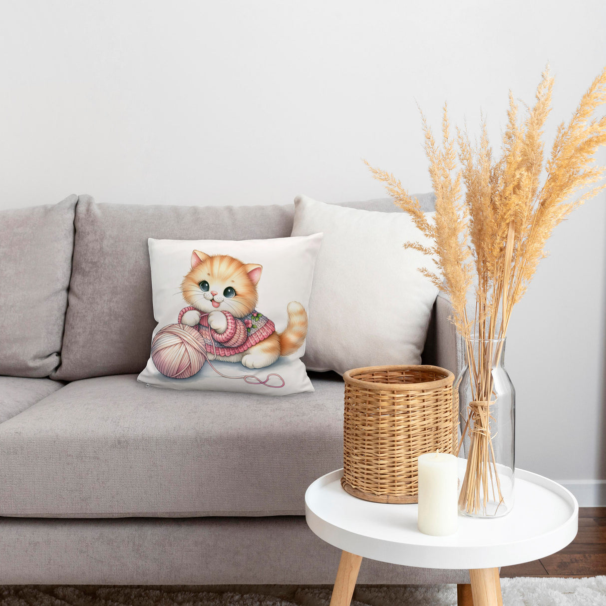 Katzenbaby mit Wollknäuel Kissen