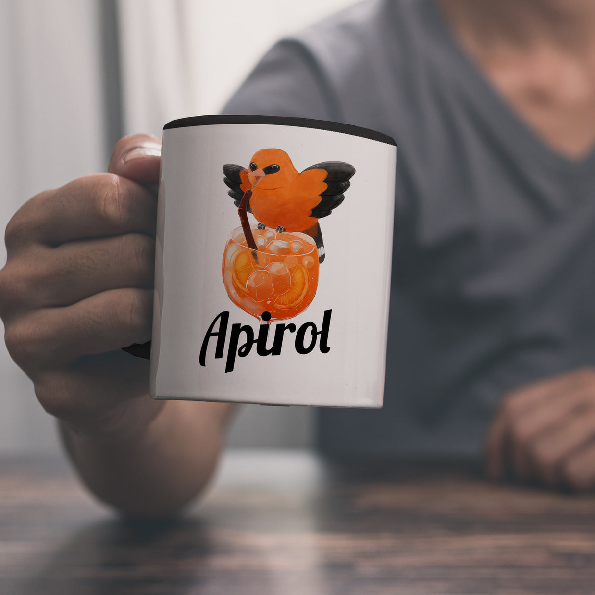 Vogel Priol Kaffeebecher mit Spruch Apirol