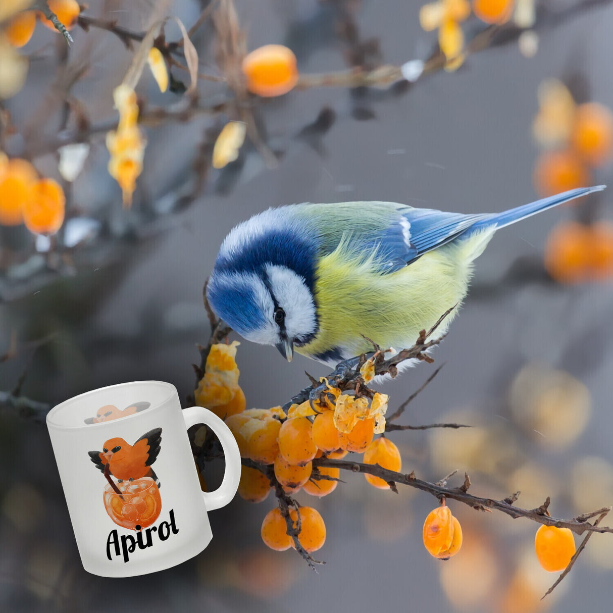 Vogel Priol Kaffeebecher mit Spruch Apirol
