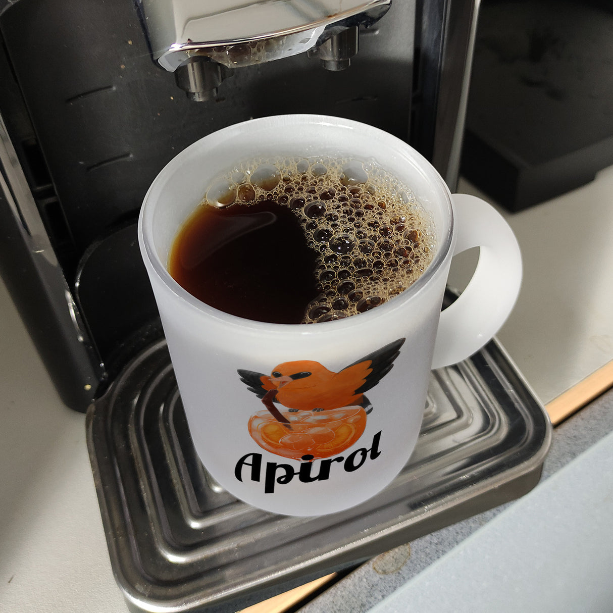 Vogel Priol Kaffeebecher mit Spruch Apirol
